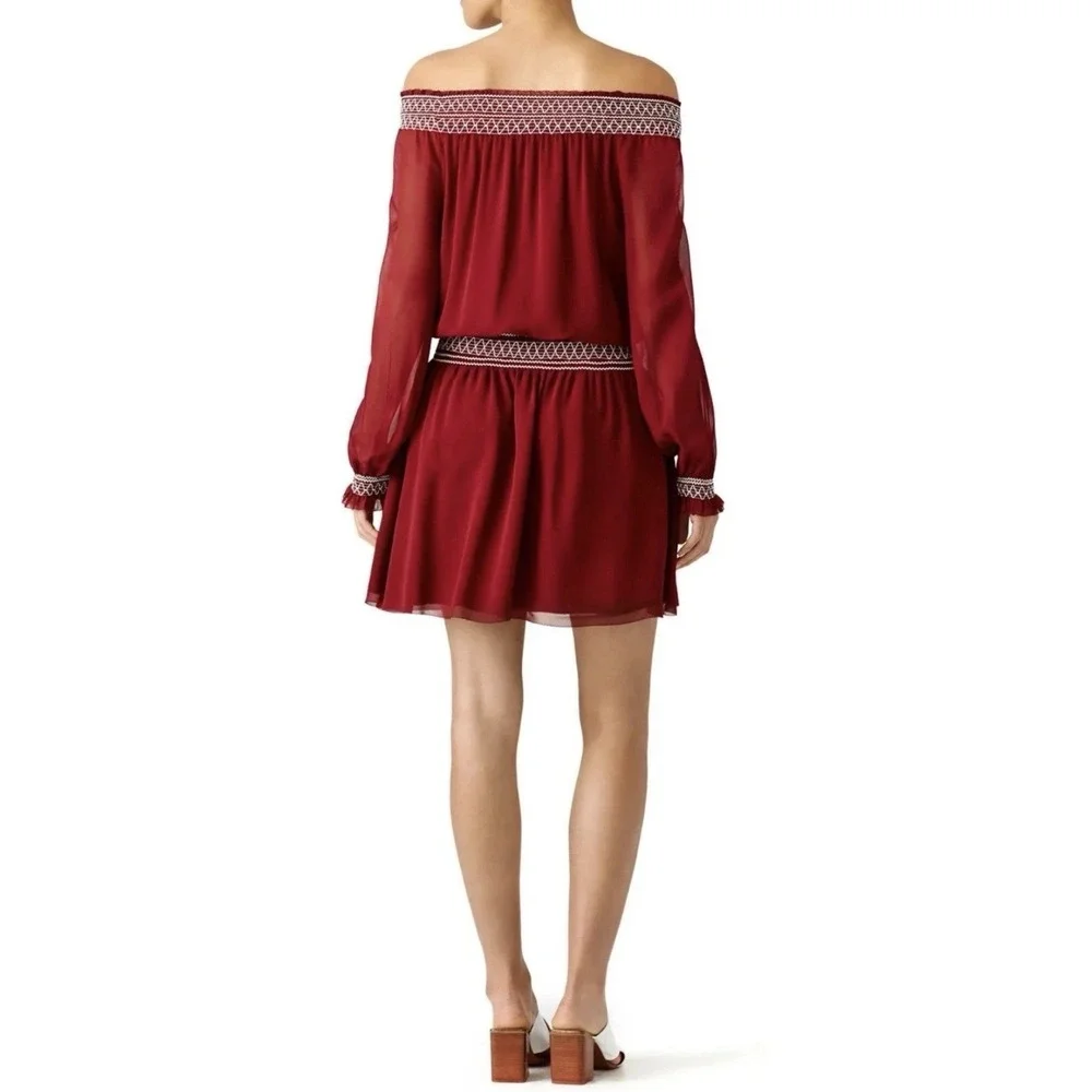 Tory Burch Indie Boho Silk‎ Georgette Off-The-Shoulder Mini Dress Size 14